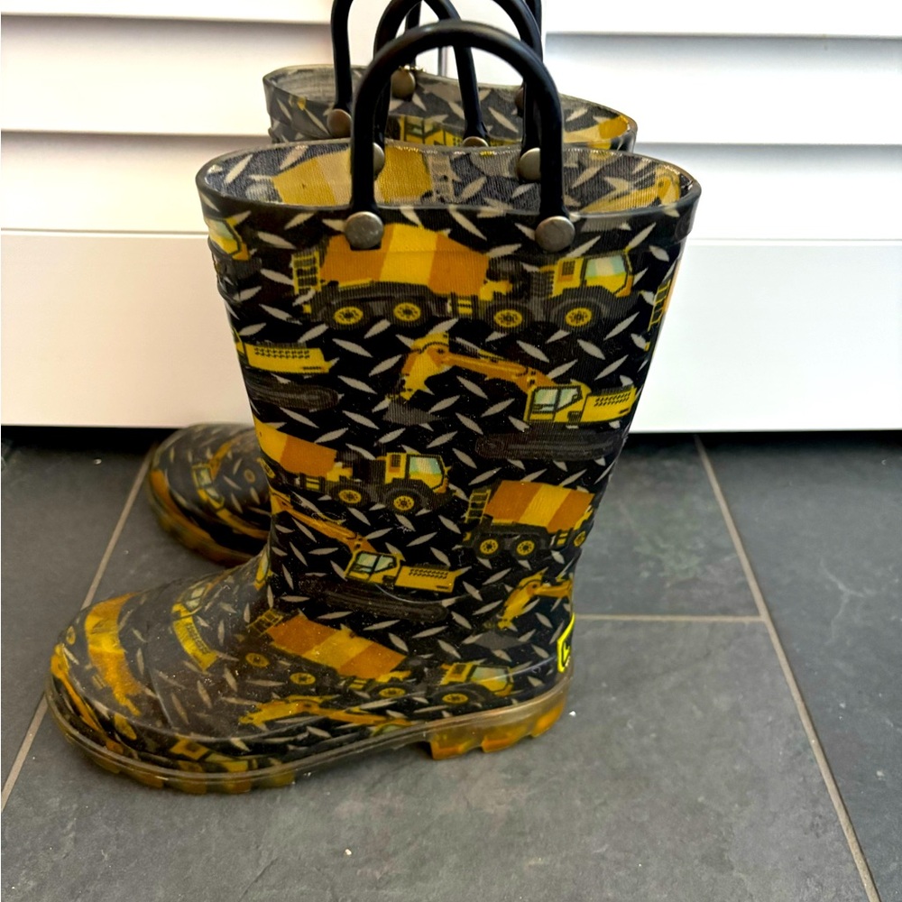 Kids Construction Pattern Rain Boots - Black and Yellow